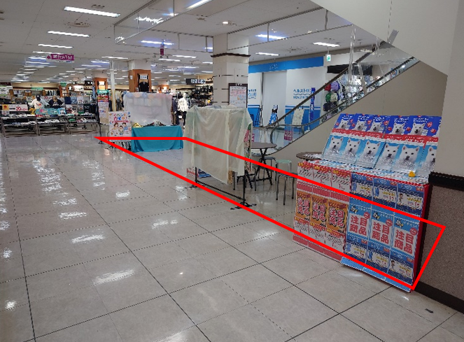 【イオン古川】東側エスカレーター横(左側) 販促プロモーションに最適なスーパー店内催事イベントスペース