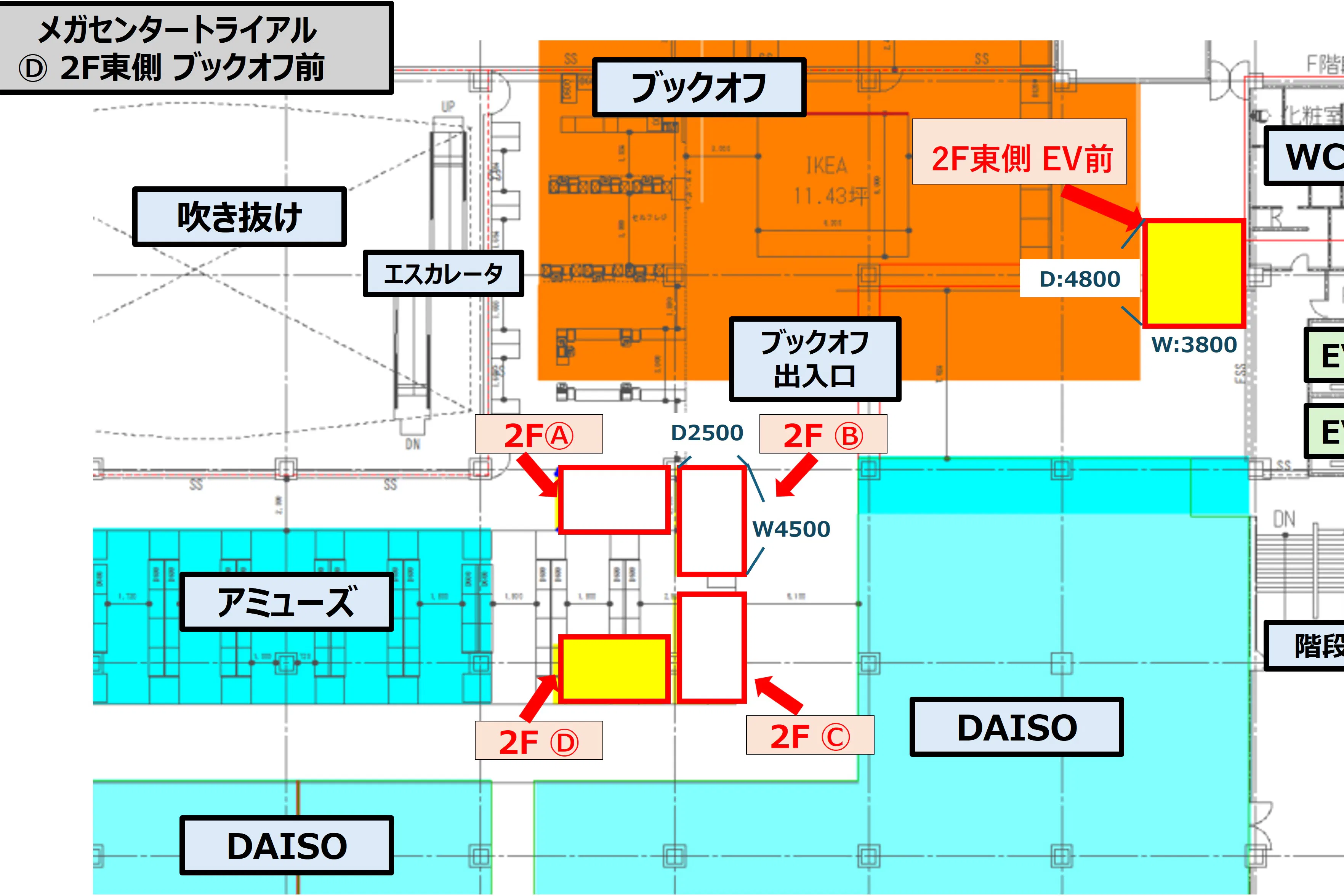 【メガセンタートライアル伊勢崎中央店】NEW!食物販やPR活動に最適な「Ⓓ 2F東側 ブックオフ前」