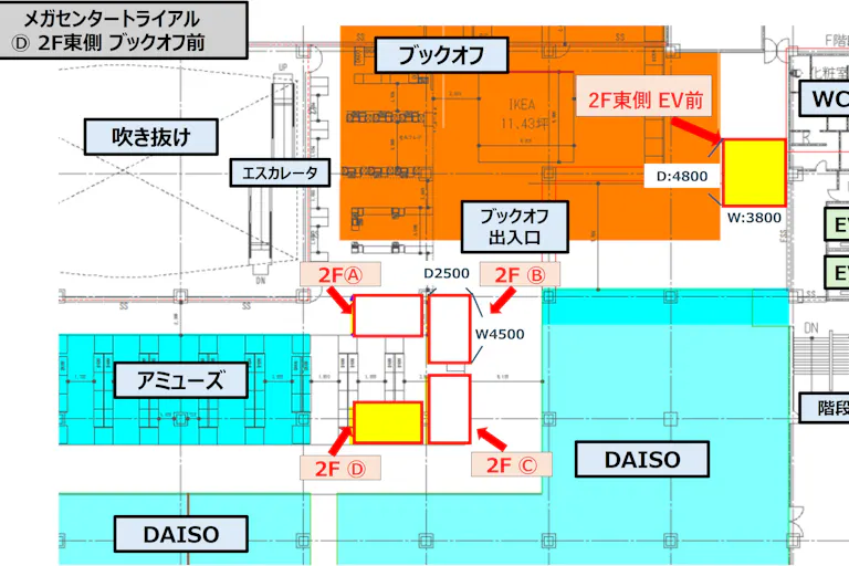 【メガセンタートライアル伊勢崎中央店】NEW!食物販やPR活動に最適な「Ⓓ 2F東側 ブックオフ前」の画像2