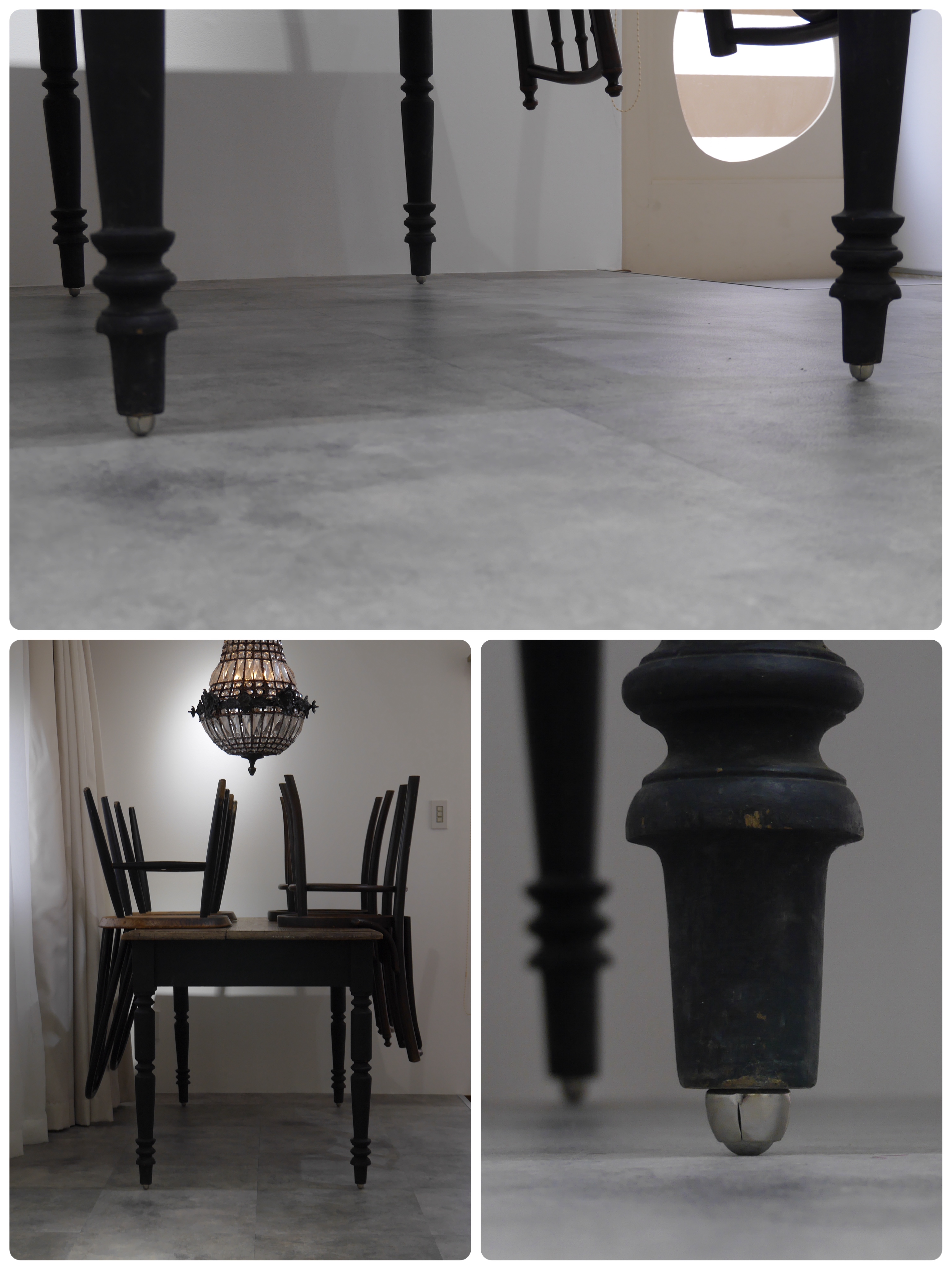 テーブルの足に球体のキャスターを付けたので移動が楽になりました。