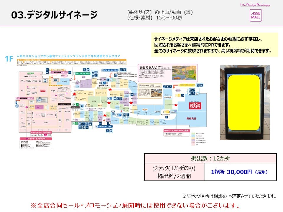 【イオンモール直方】モール内広告　デジタルサイネージ(サブ通路)