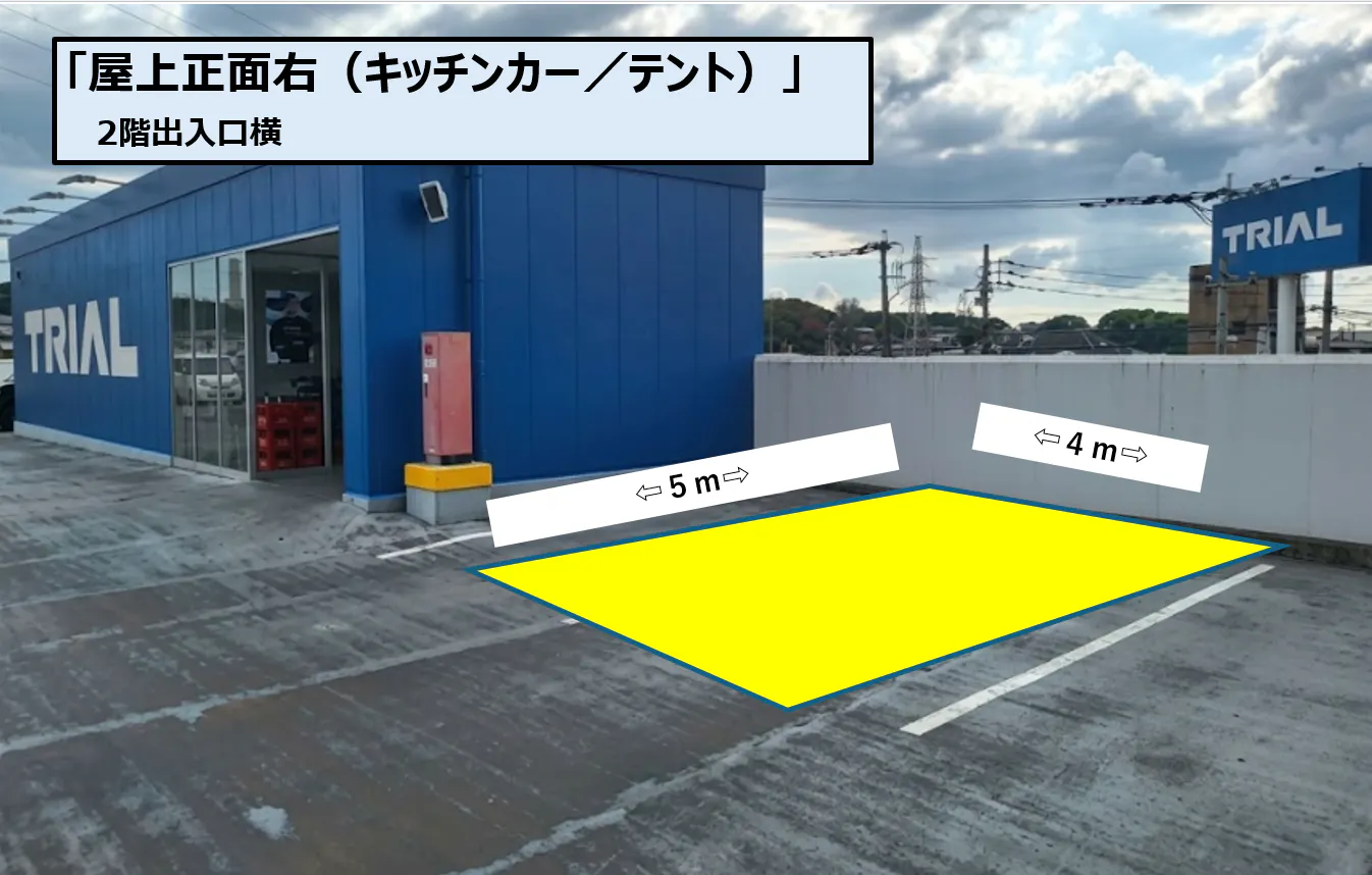 【スーパーセンタートライアル久留米上津店】屋上正面右（キッチンカー／テント）の画像