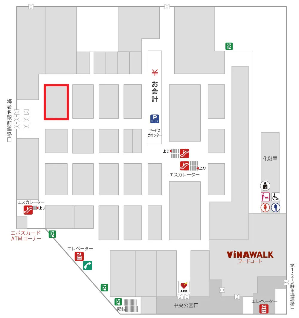 【海老名マルイ】1階 カレンダリウムF12【食物販・調理行為可能】入口正面の好立地、共同利用キッチン・共同冷蔵・冷凍庫完備