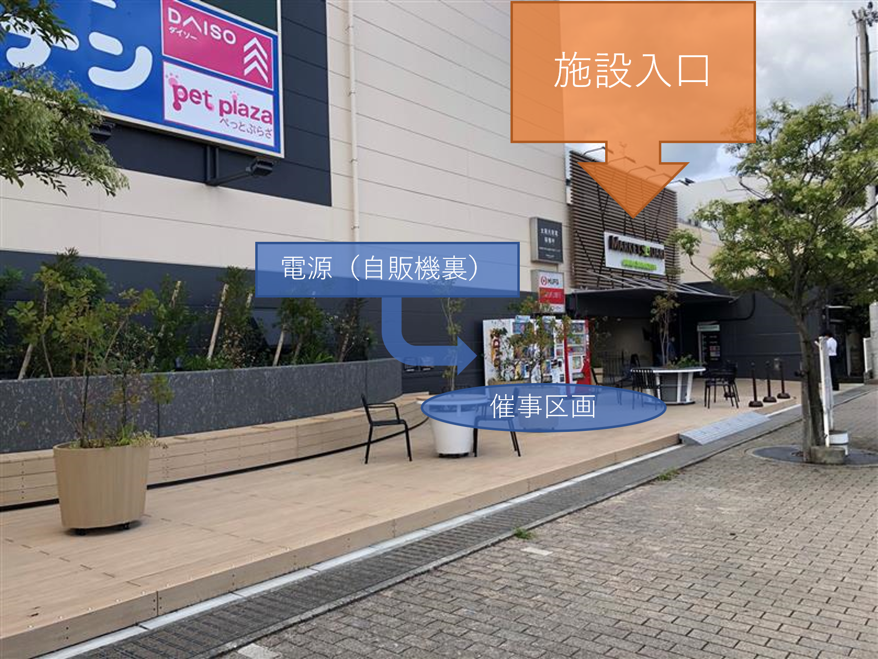 【マーケットスクエア中山寺】「1F入口横テラス」食物販や飲食、屋外イベントやプロモーションに最適なスペース