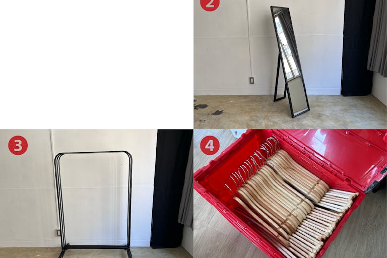 ②全身鏡 ③シングルハンガーラック4本 ④ハンガー40本